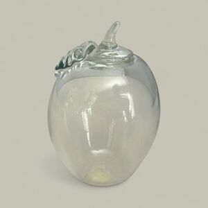 Princess House Exclusive Clear Glass Apple Paperweight w/ Leaf 3.5” USA